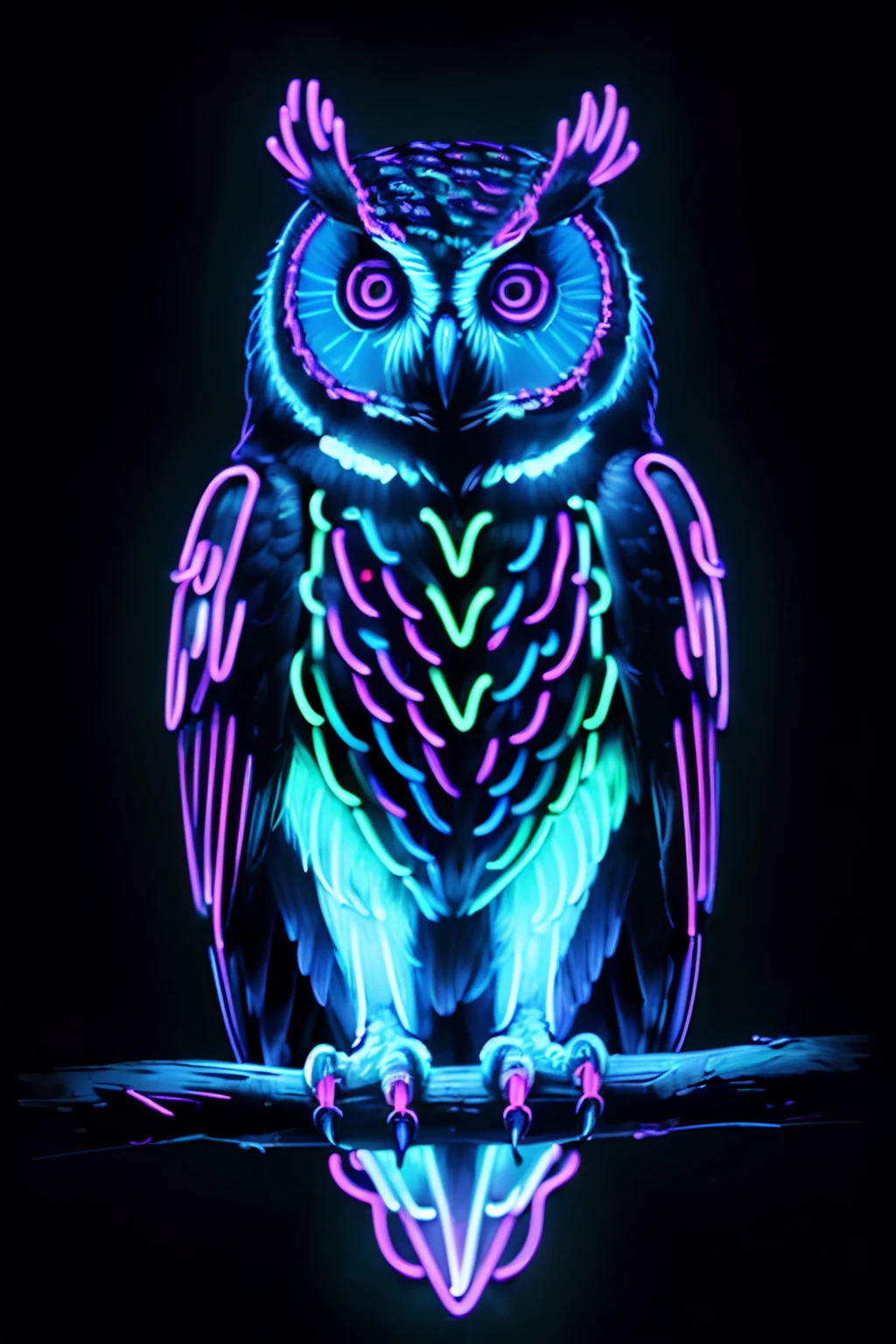 Eule, Neonlinien, Türkis, Blau, Ast, Schwarzer Hintergrund, Sperrbildschirm fürs iPhone