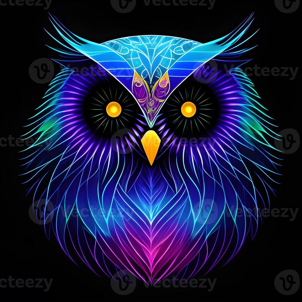Eule, Blau, Lila, Gelbe Augen, Illustration, Hintergrundbild für iPad und Tablet