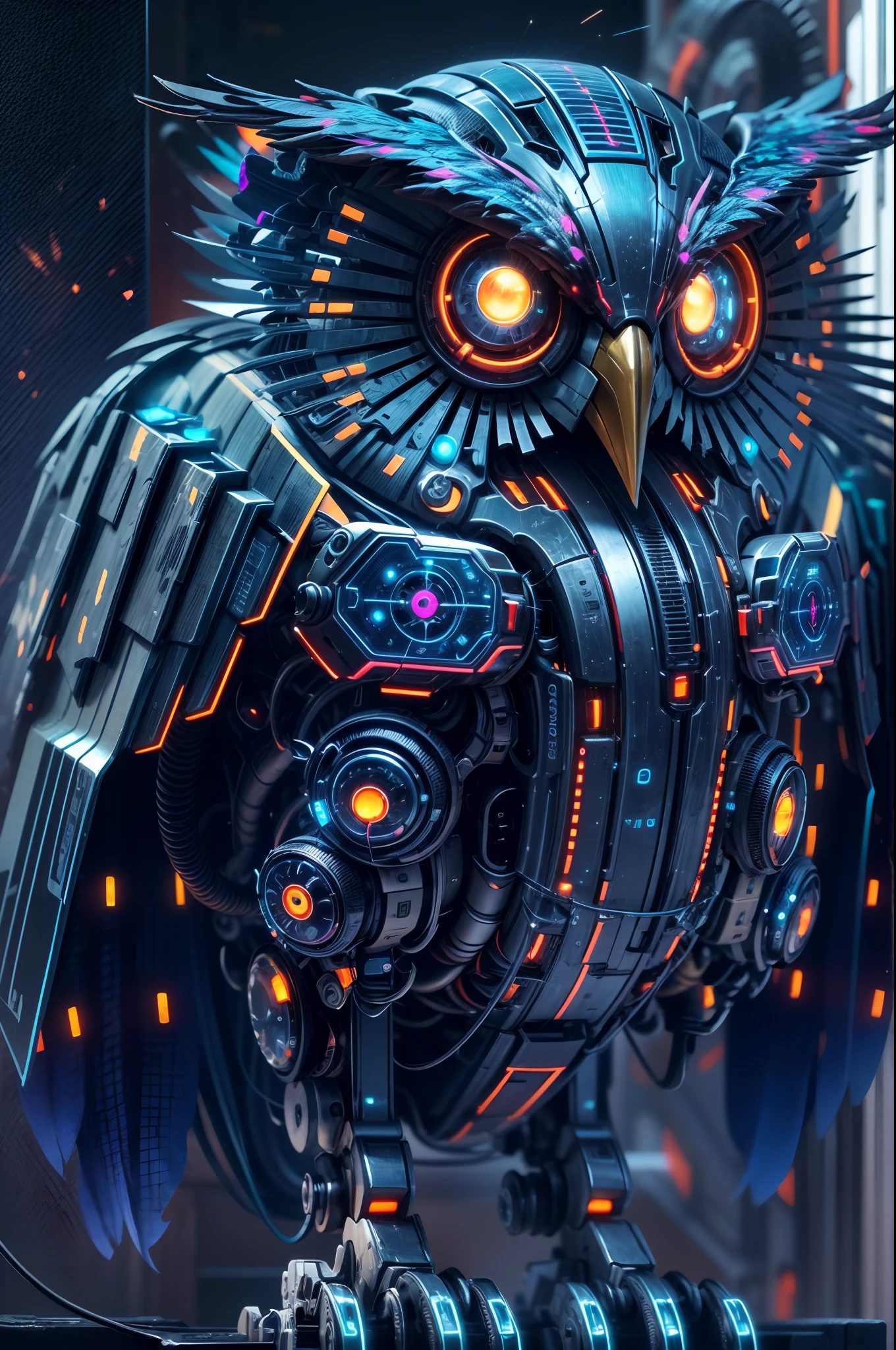 Roboter-Eule, Mechanisch, Blau, Dunkel, Sci-Fi, Full HD, Handy-Hintergrund im Hochformat