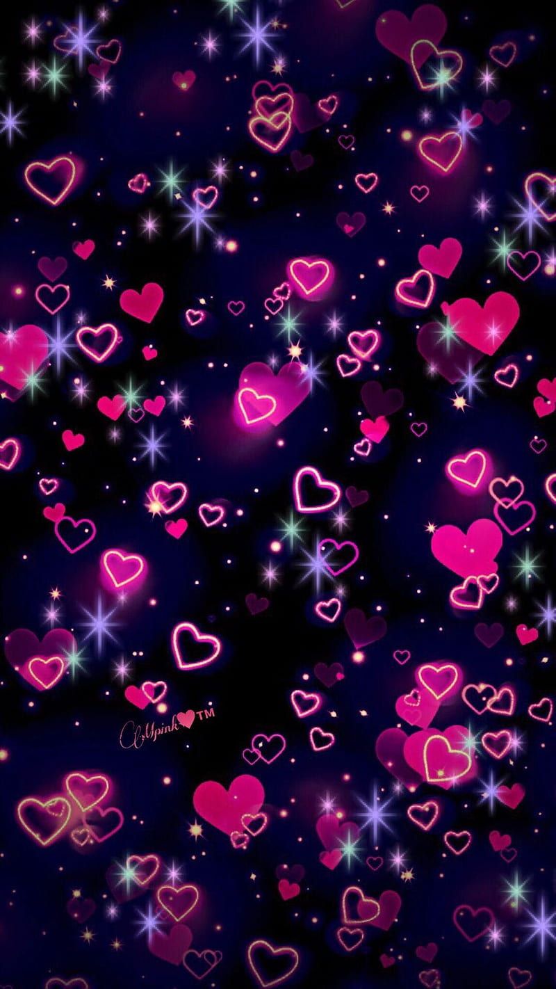 Herzen, Glitzer, Sterne, Pink, Schwarzer Hintergrund, HD, Sperrbildschirm fürs iPhone