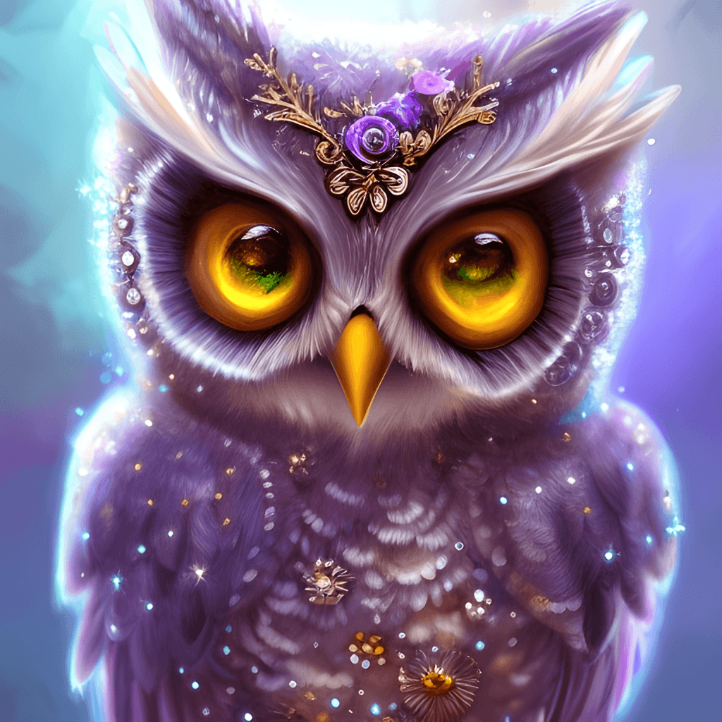 Eule, Gelbe Augen, Glitzer, Lila, Fantasy, Hintergrundbild für iPad und Tablet