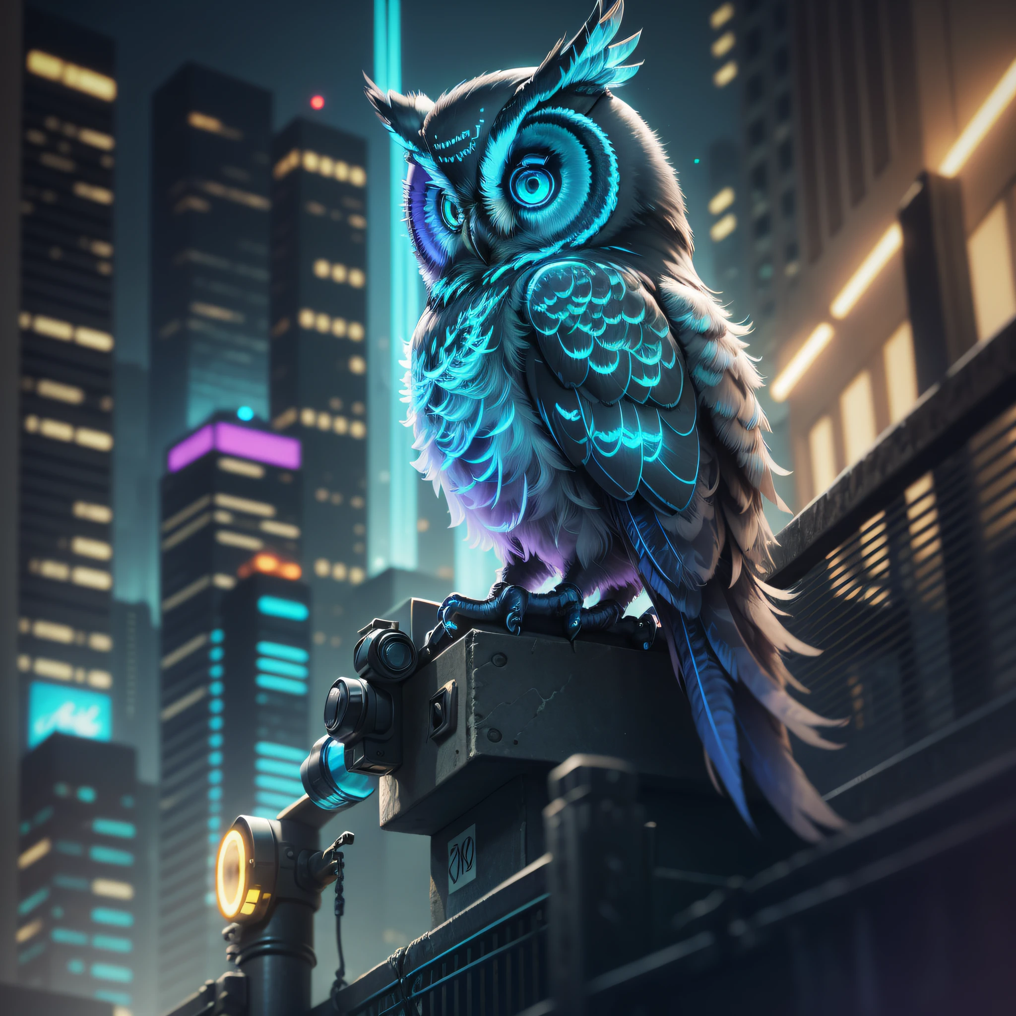 Eule, Stadt, Nacht, Wolkenkratzer, Türkis, Full HD, Hintergrundbild fürs Tablet