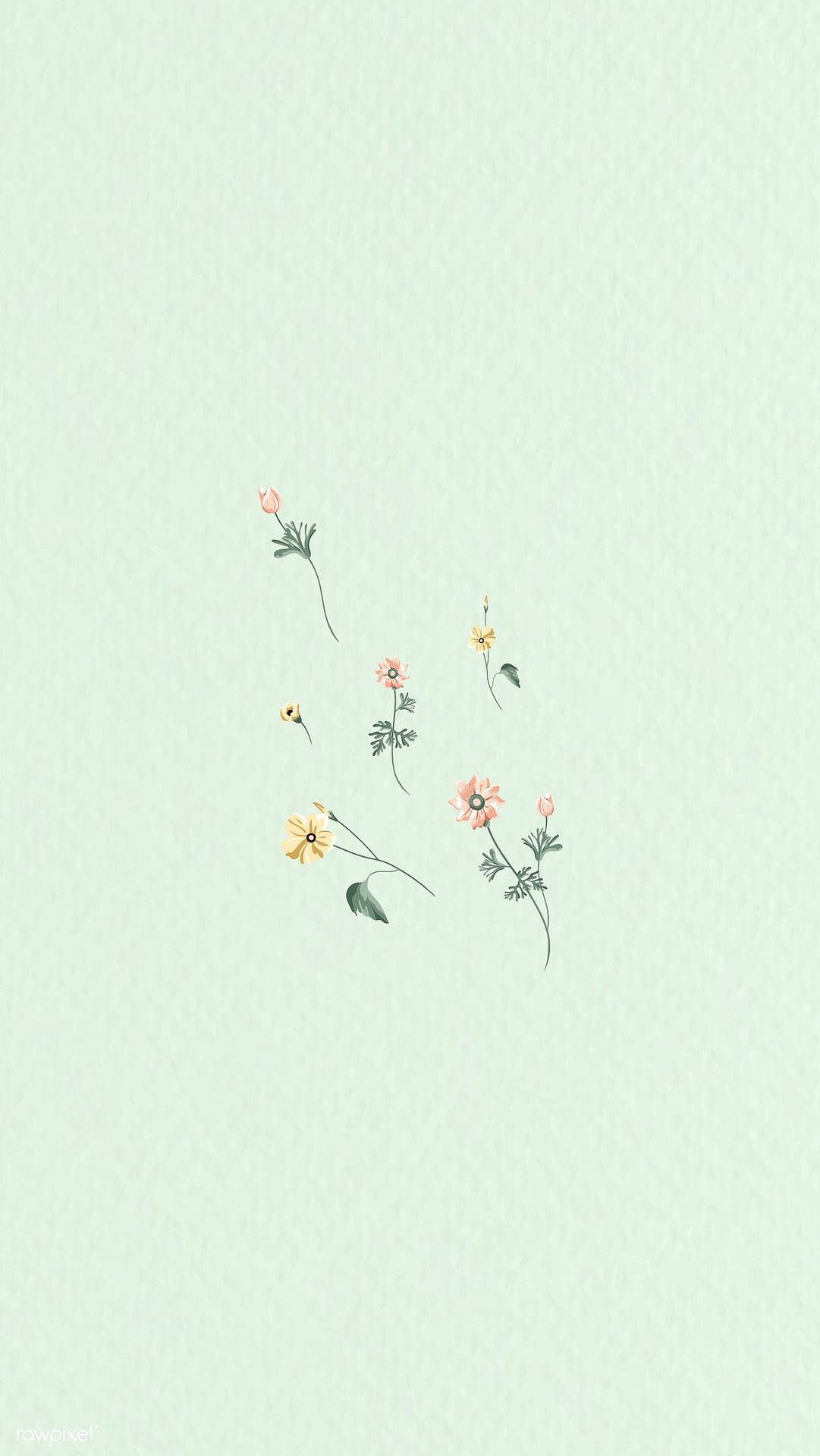 Blümchen, Zeichnung, Minimalistisch, Mintgrüner Hintergrund, Sperrbildschirm fürs iPhone
