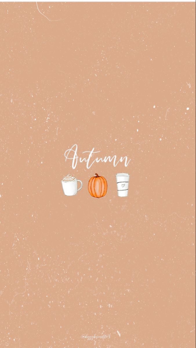 Autumn, Schriftzug, Kürbis, Kaffeebecher, Pfirsichfarben, Minimalistisch, Hintergrundbild fürs Handy