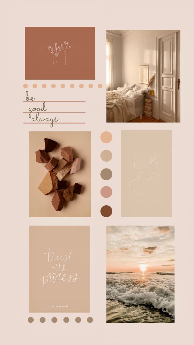 Collage, Moodboard, Schlafzimmer, Ästhetik, Erdtöne, Hintergrundbild für iPhone und Android