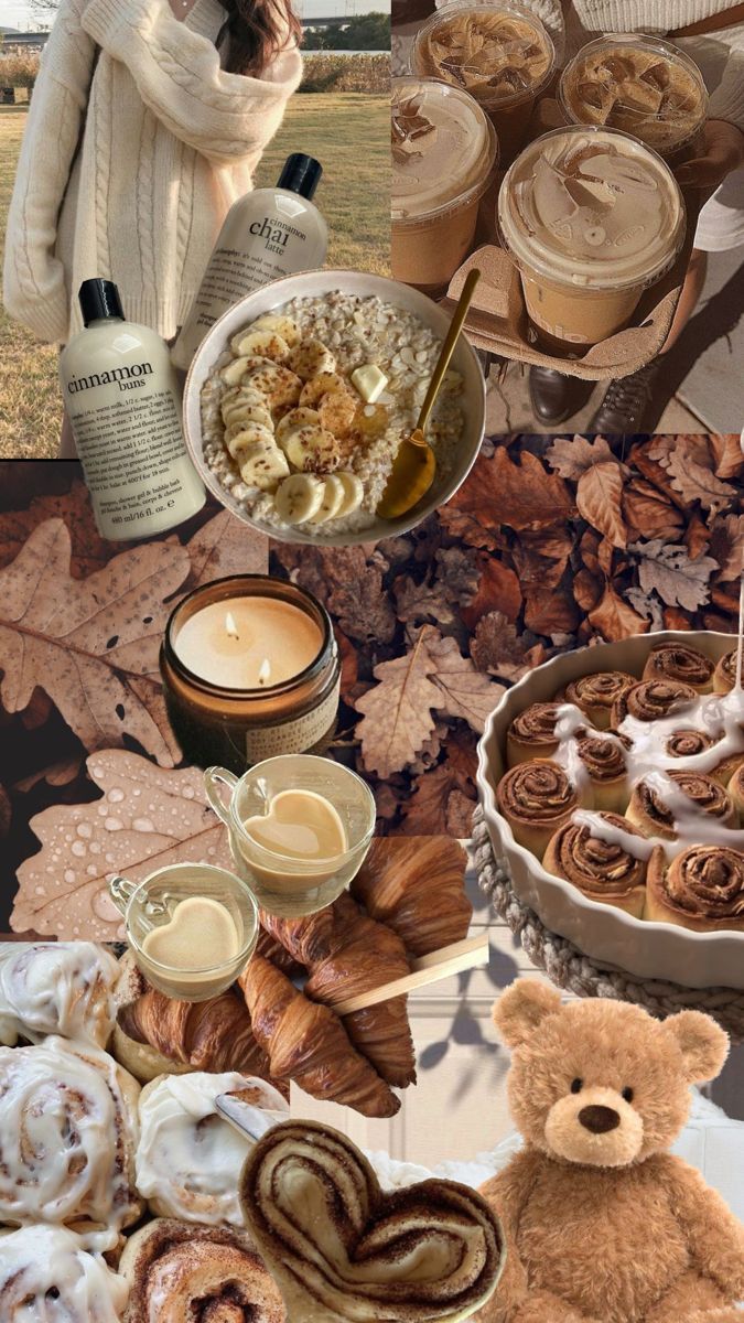 Collage, Teddybär, Kuchen, Gemütlich, Ästhetik, Hochformat, Hintergrundbild fürs Smartphone