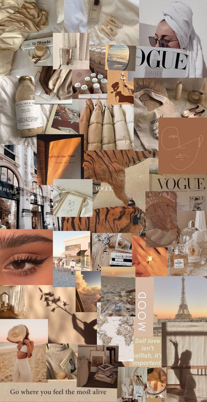 Collage, Vogue, Mode, Ästhetik, Braun, HD, Handy-Hintergrund im Hochformat