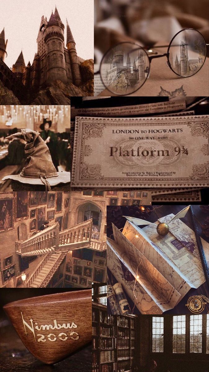 Harry Potter, Hogwarts-Brief, Brille, Collage, Braun, Hintergrundbild für iPhone und Android