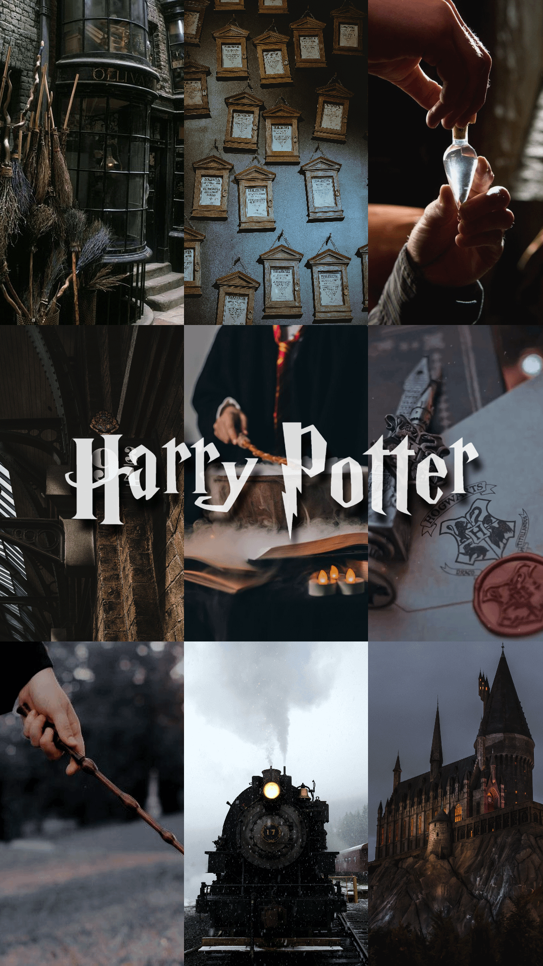 Harry Potter, Logo, Hogwarts-Express, Collage, Dunkel, Hochformat, Hintergrundbild fürs Smartphone