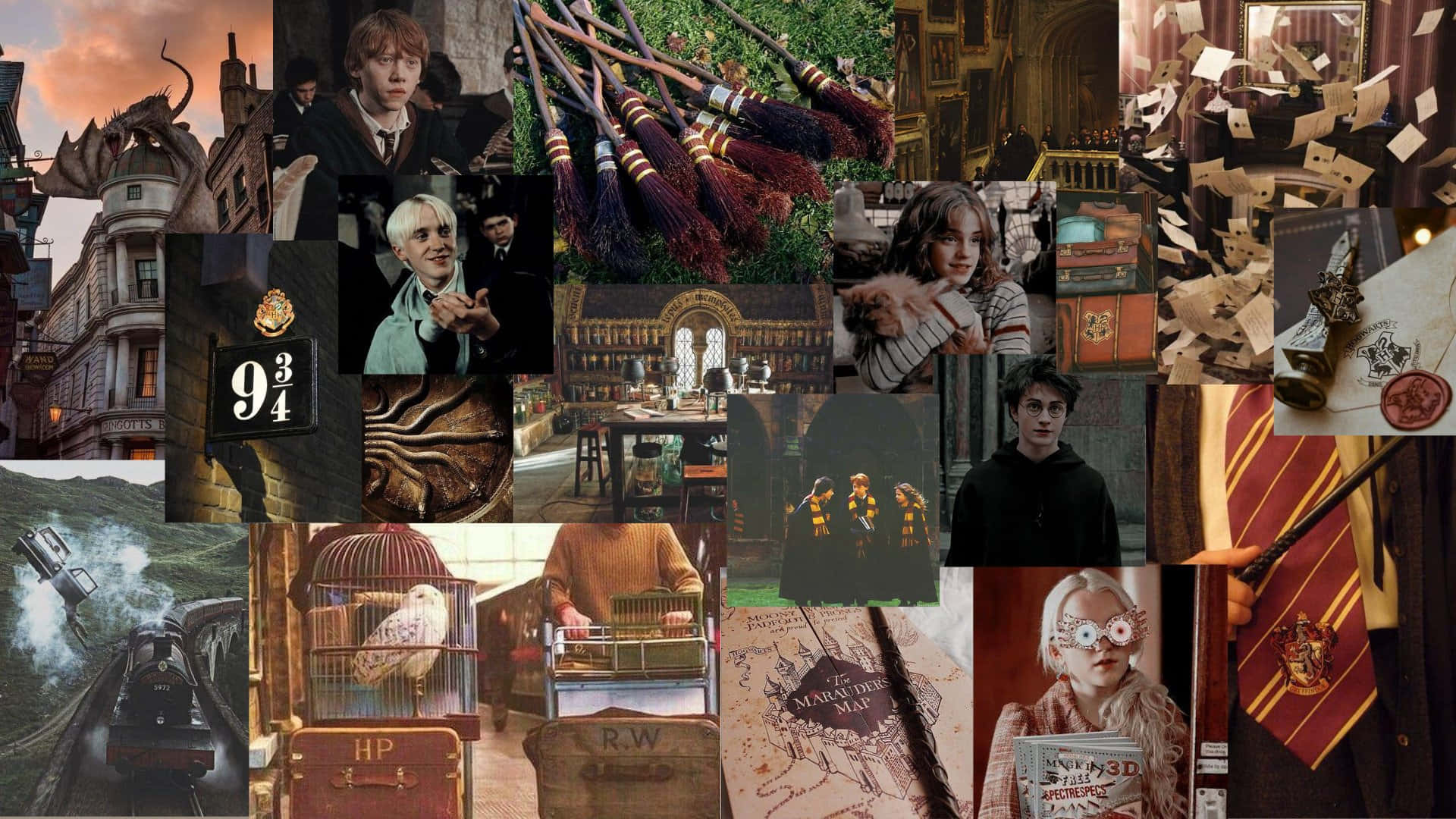 Harry Potter, Gleis 9¾, Gryffindor, Hedwig, Collage, Full HD 1080p, Desktop-Hintergrundbild