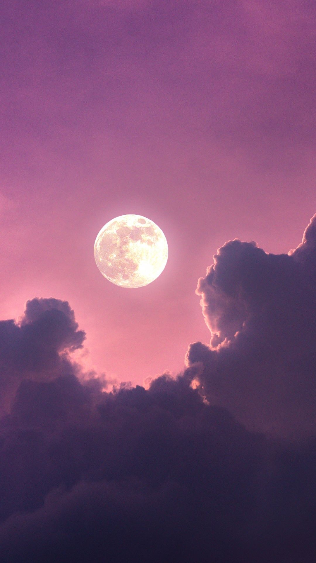 Vollmond, Wolken, Lila Himmel, Nacht, Full HD, Hintergrundbild fürs Handy