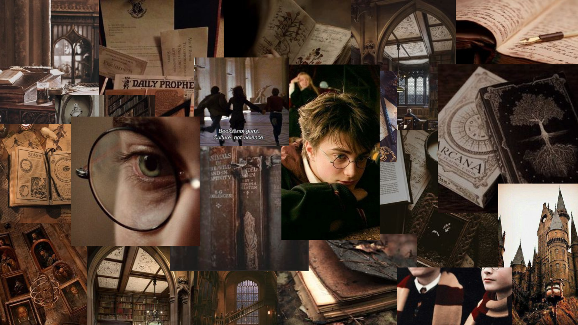 Harry Potter, Brille, Collage, Bücher, Braun, 1920x1080, Full-HD-Hintergrundbild für PC