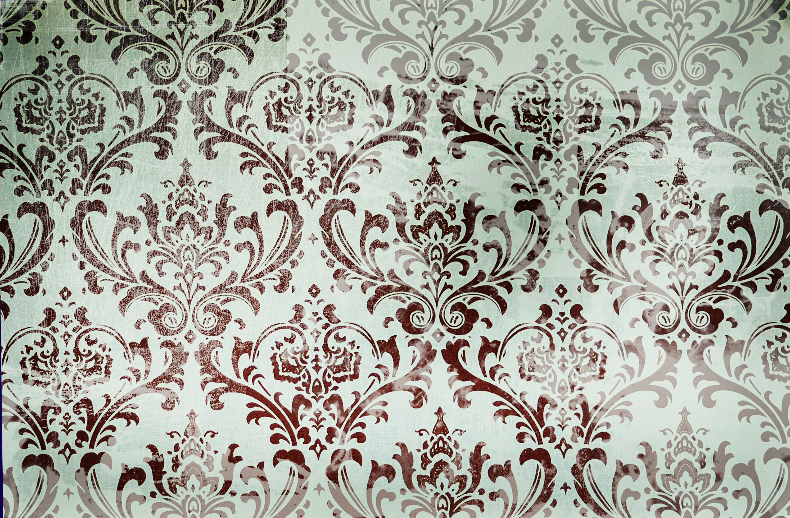Damastmuster, Ornamente, Vintage, Braun und Weiß, 2K, Hintergrund für den Desktop