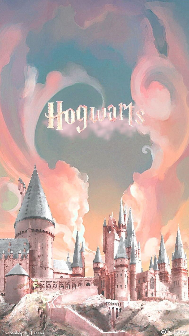 Hogwarts, Harry Potter, Schloss, Rosa Himmel, Illustration, HD, Handy-Hintergrundbild