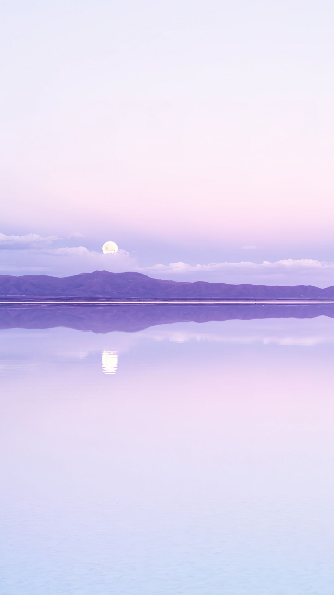 See, Spiegelung, Lila Himmel, Minimalistisch, Ruhe, Full HD, Hintergrundbild fürs Handy