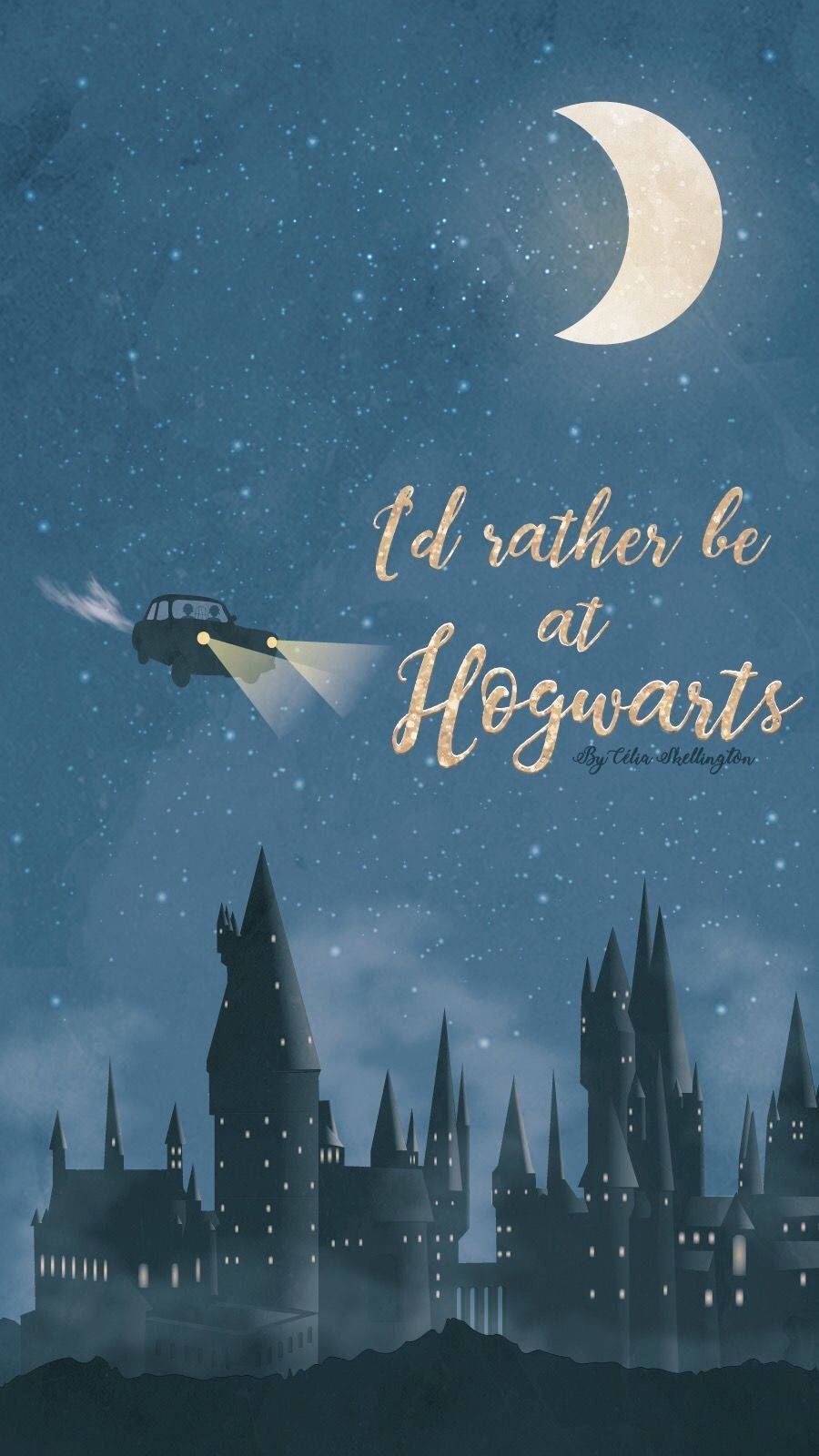 Hogwarts, I'd Rather Be at Hogwarts, Mond, Nachthimmel, Illustration, HD, Handy-Hintergrundbild