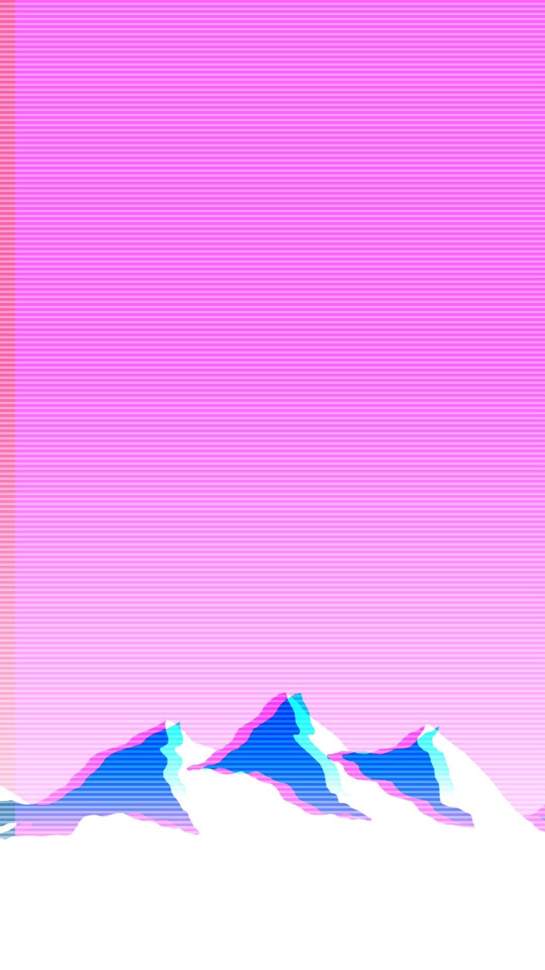 Berge, Pinker Himmel, Farbverlauf, Minimalistisch, Vaporwave, Full HD, iPhone-Hintergrundbild