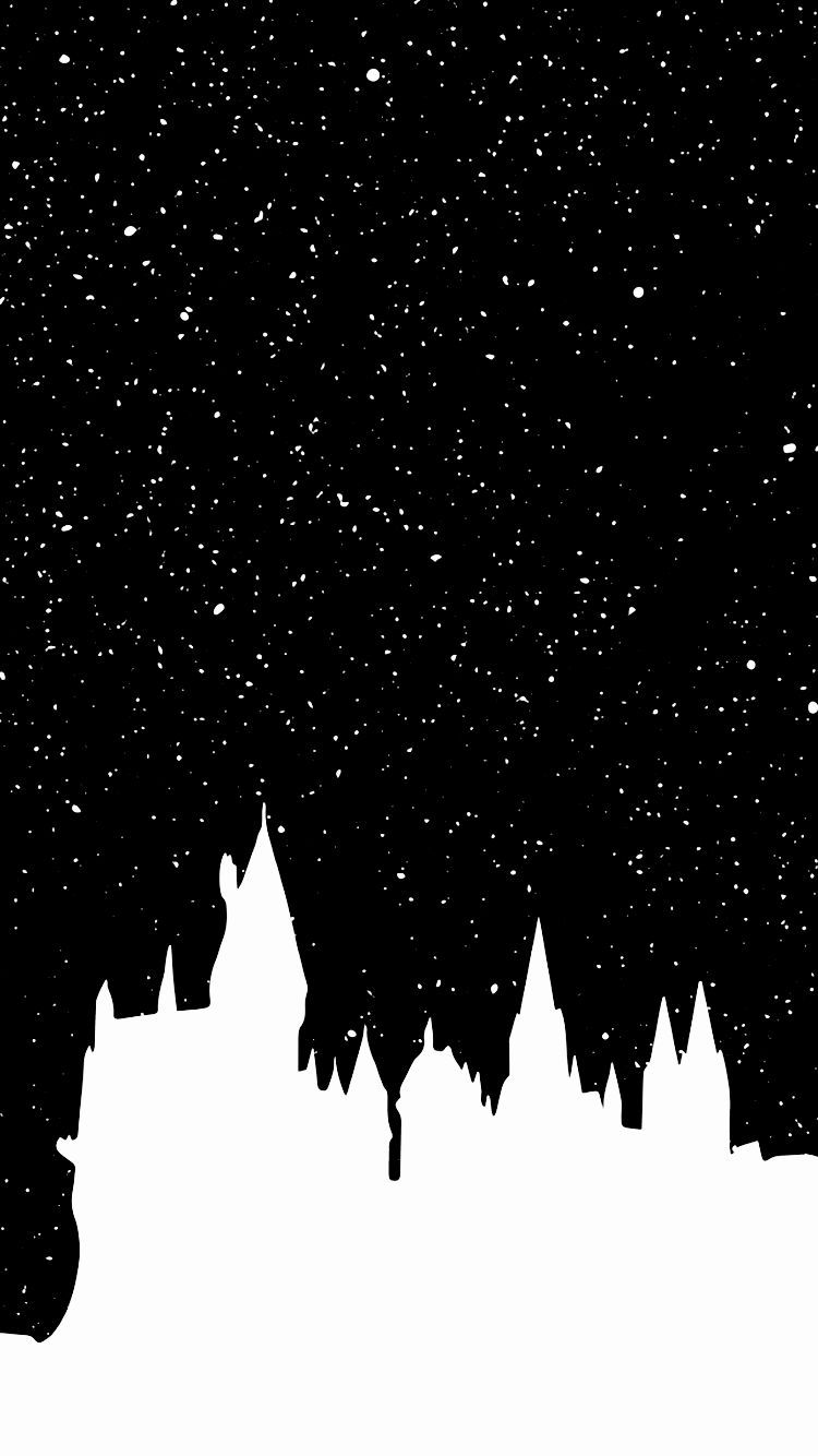 Hogwarts, Silhouette, Sternenhimmel, Schwarzweiß, Minimalismus, Hintergrundbild fürs Handy