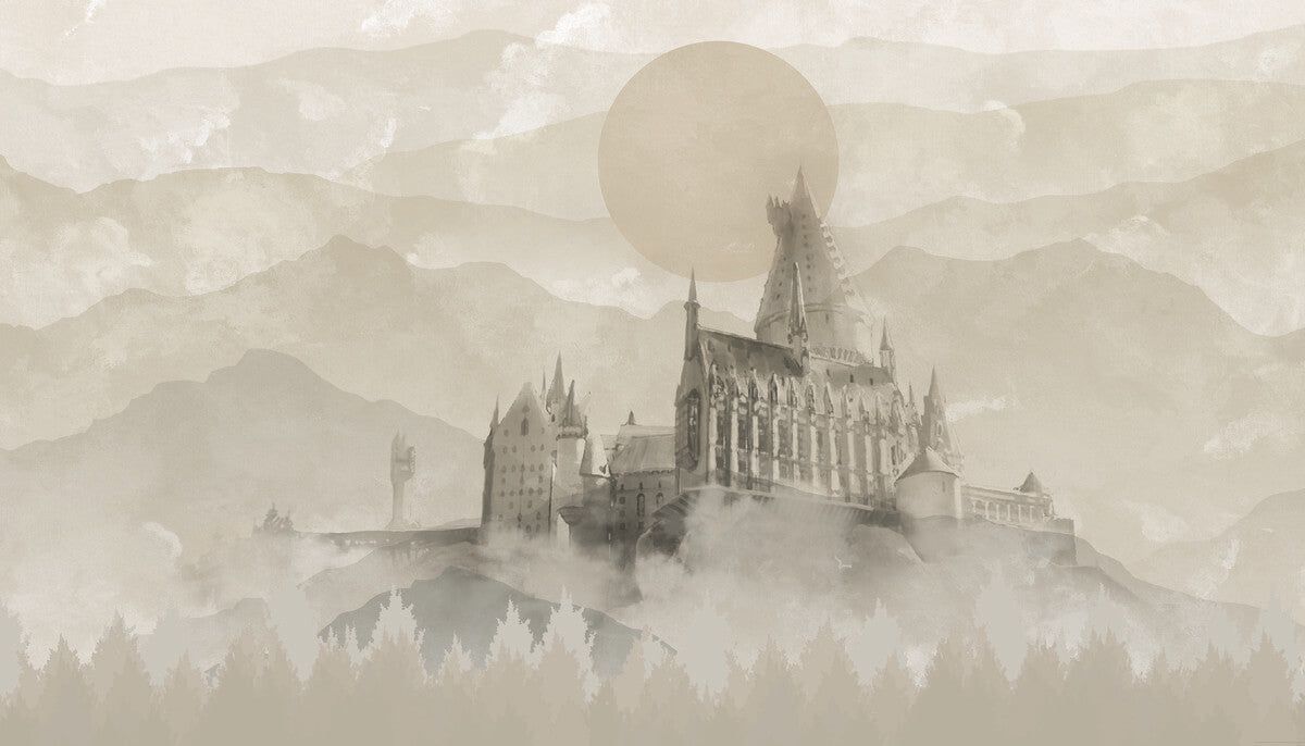 Hogwarts, Schloss, Nebel, Aquarell, Beige, Hintergrundbild