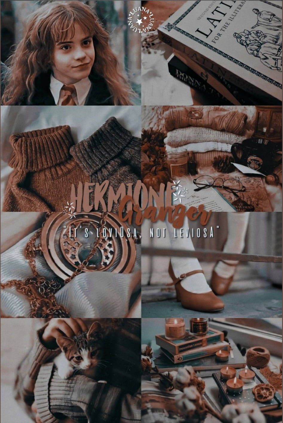 Hermine Granger, Harry Potter, Collage, Braun, Ästhetik, Hintergrundbild fürs Tablet