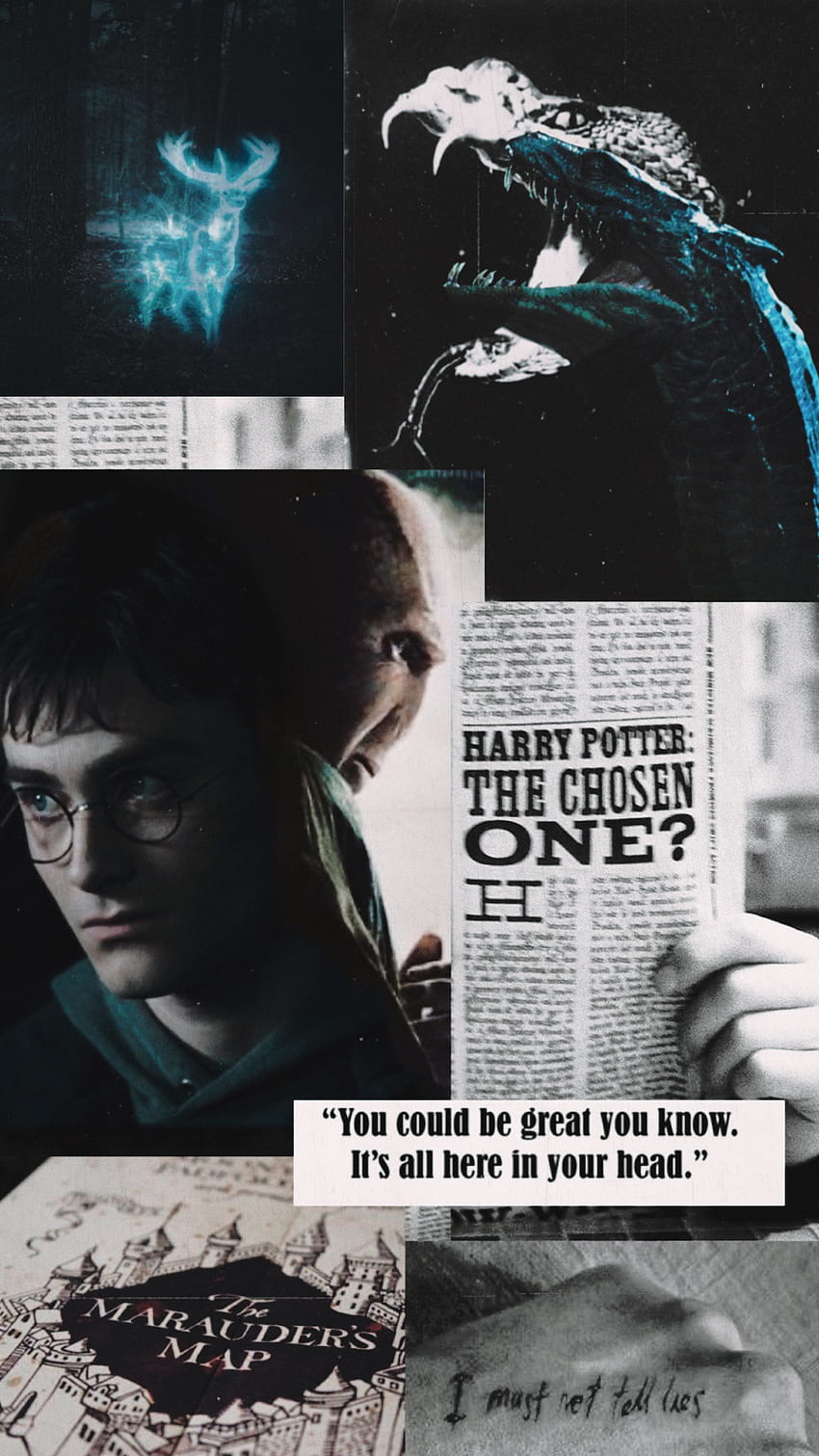 Harry Potter, Der Auserwählte, Patronus, Collage, Schwarzweiß, Sperrbildschirm fürs iPhone