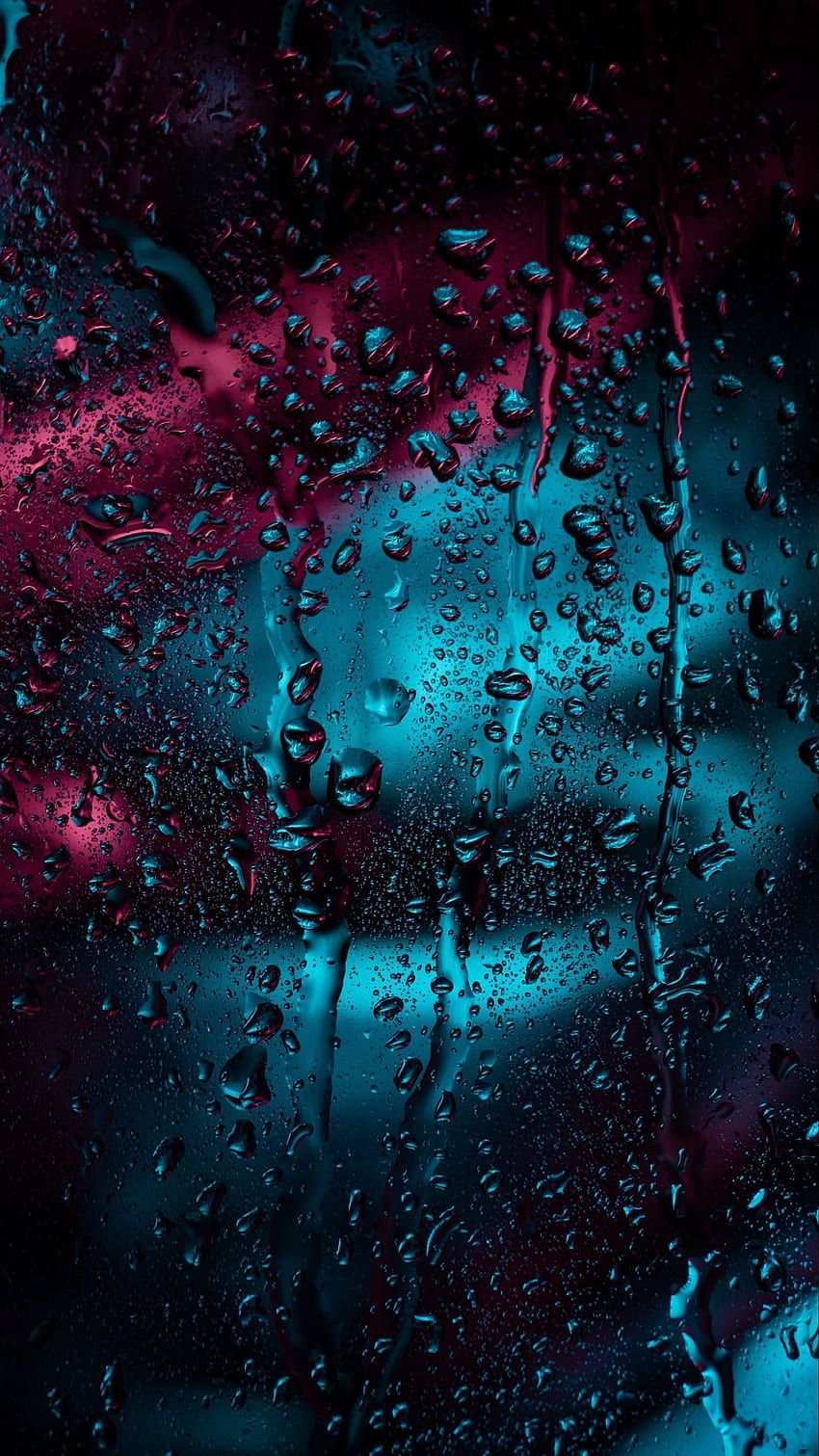 Regentropfen, Glas, Neonlicht, Blau und Pink, Dunkel, HD, Handy-Hintergrund im Hochformat