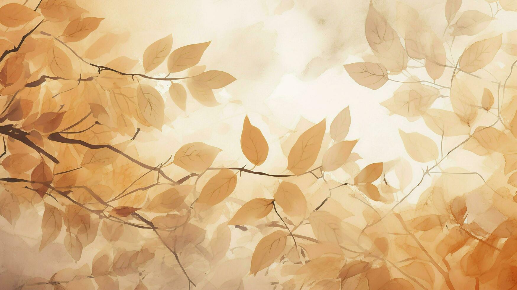 Herbstblätter, Zweige, Aquarell, Goldtöne, Ocker, 16:9, HD-Hintergrundbild für den Desktop
