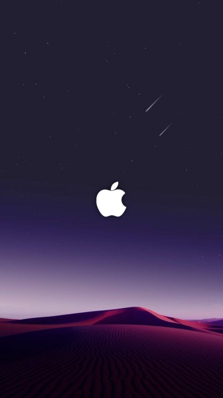 Apple-Logo, Wüste, Dünen, Nachthimmel, Violett, Hintergrundbild für iPhone und Android