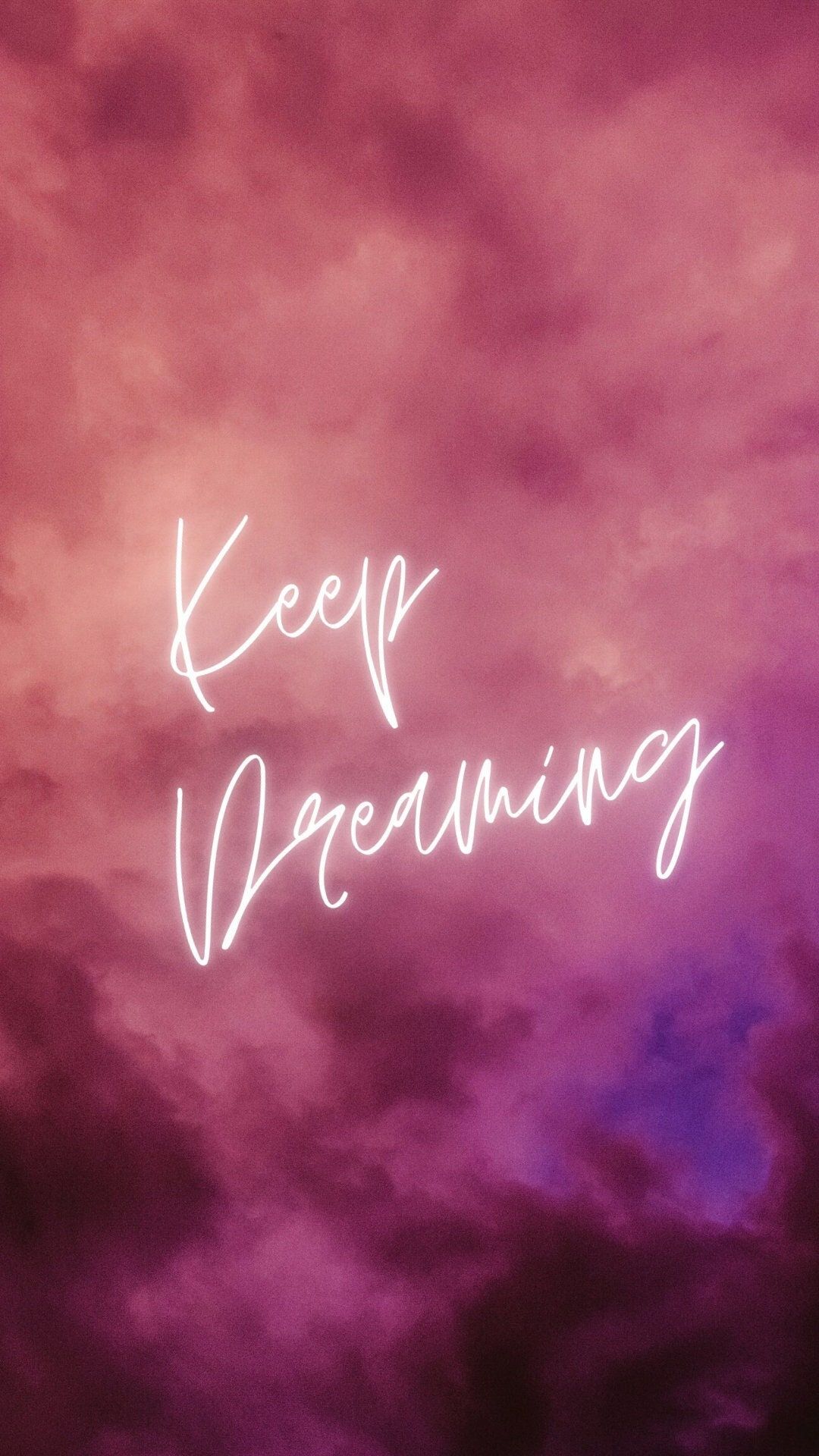 Keep Dreaming, Schriftzug, Wolken, Rosa Himmel, Nebel, Hintergrundbild für iPhone und Android