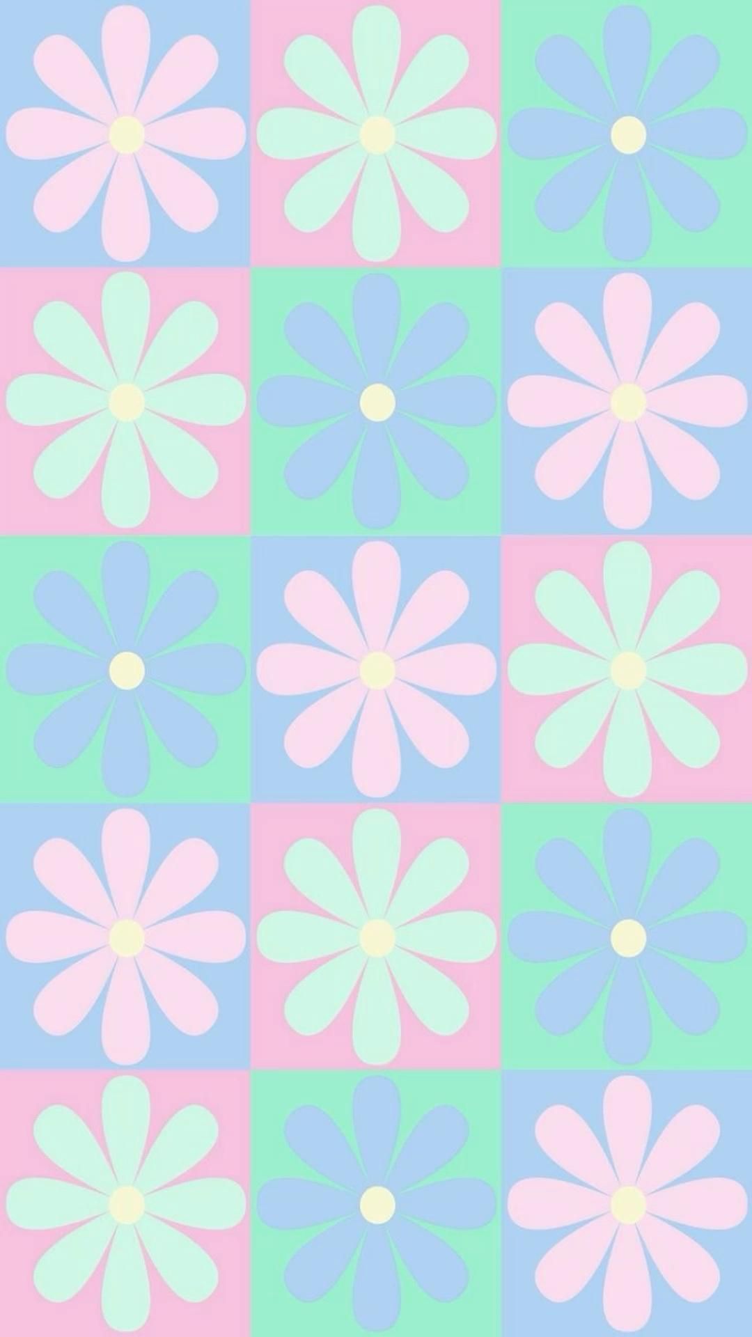 Blumenmuster, Gänseblümchen, Karomuster, Pastell, Hochformat, Hintergrundbild fürs Smartphone