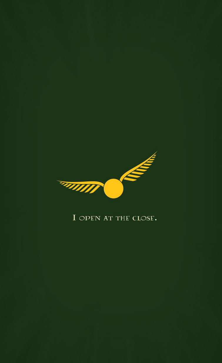 Goldener Schnatz, I Open at the Close, Harry Potter, Dunkelgrün, Minimalismus, Hochformat-Hintergrundbild