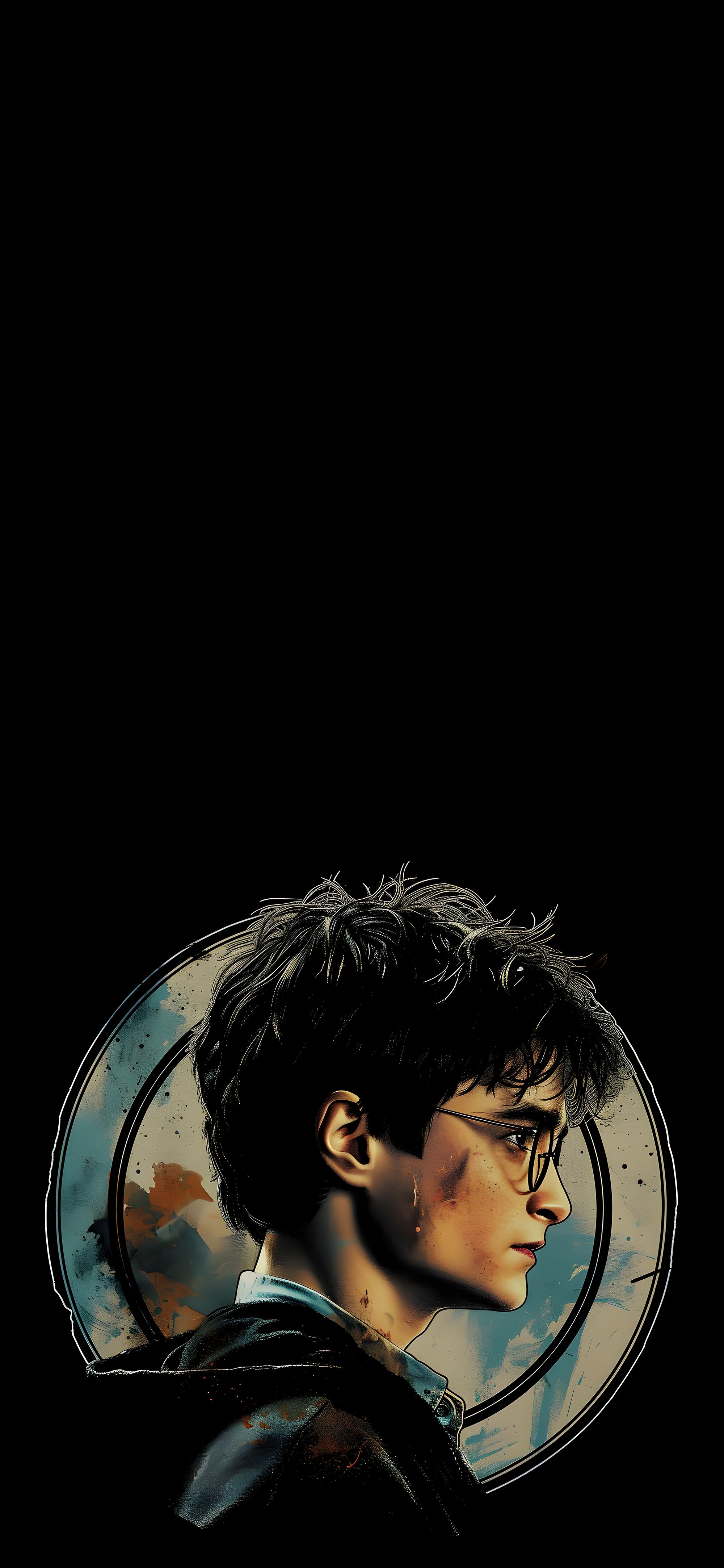 Harry Potter, Daniel Radcliffe, Porträt, Kreis, Schwarzer Hintergrund, Sperrbildschirm fürs iPhone