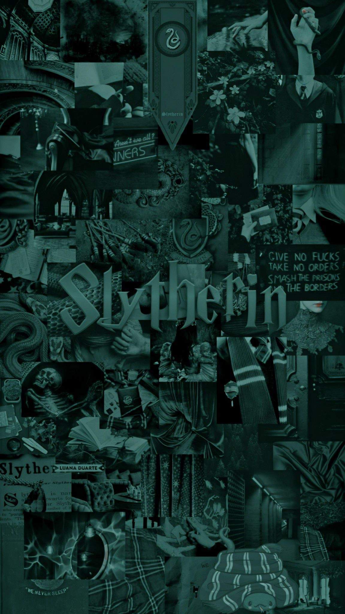Slytherin, Harry Potter, Collage, Dunkelgrün, Full HD, Handy-Hintergrund im Hochformat