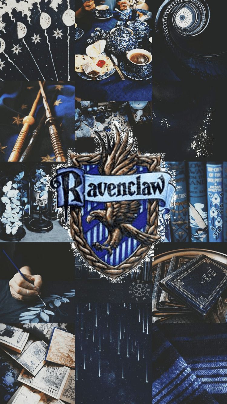 Ravenclaw, Wappen, Harry Potter, Collage, Blau, HD, Handy-Hintergrund im Hochformat