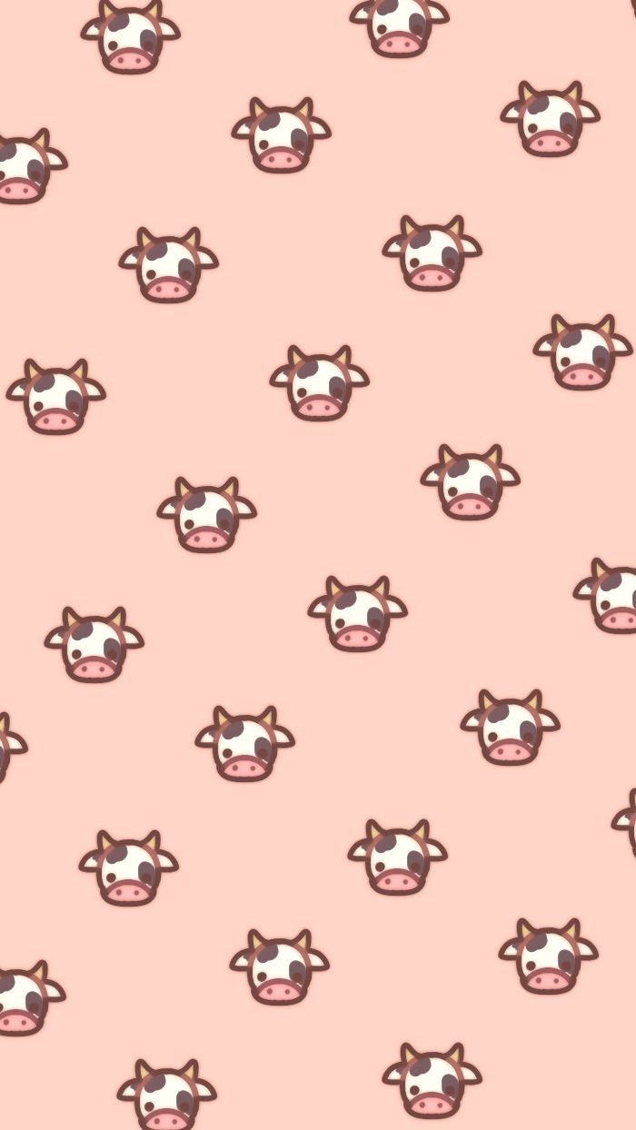 Kühe, Kuhköpfe, Nahtloses Muster, Pfirsichfarbener Hintergrund, Kawaii, Sperrbildschirm fürs iPhone
