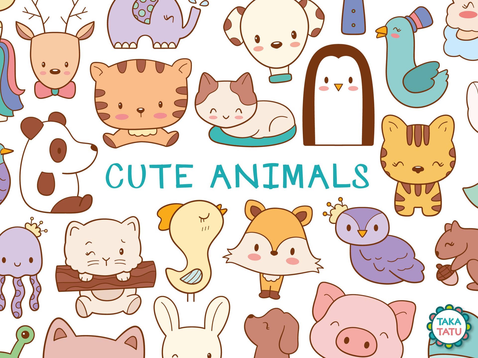 Tiere, Cartoon, Schriftzug, Bunt, Kinderillustration, Full HD, Hintergrundbild fürs Tablet