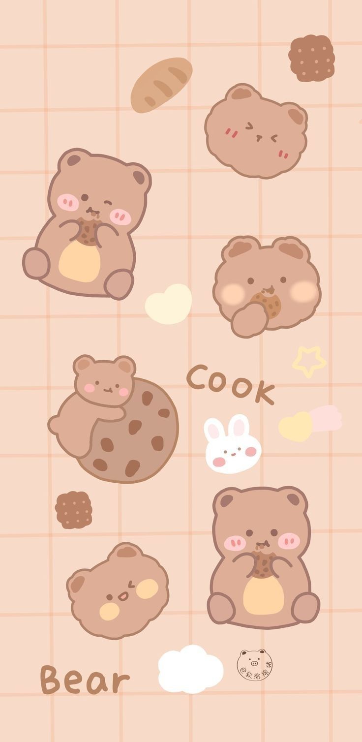 Bären, Kekse, Muster, Beige, Kawaii, HD, Hintergrundbild fürs Handy
