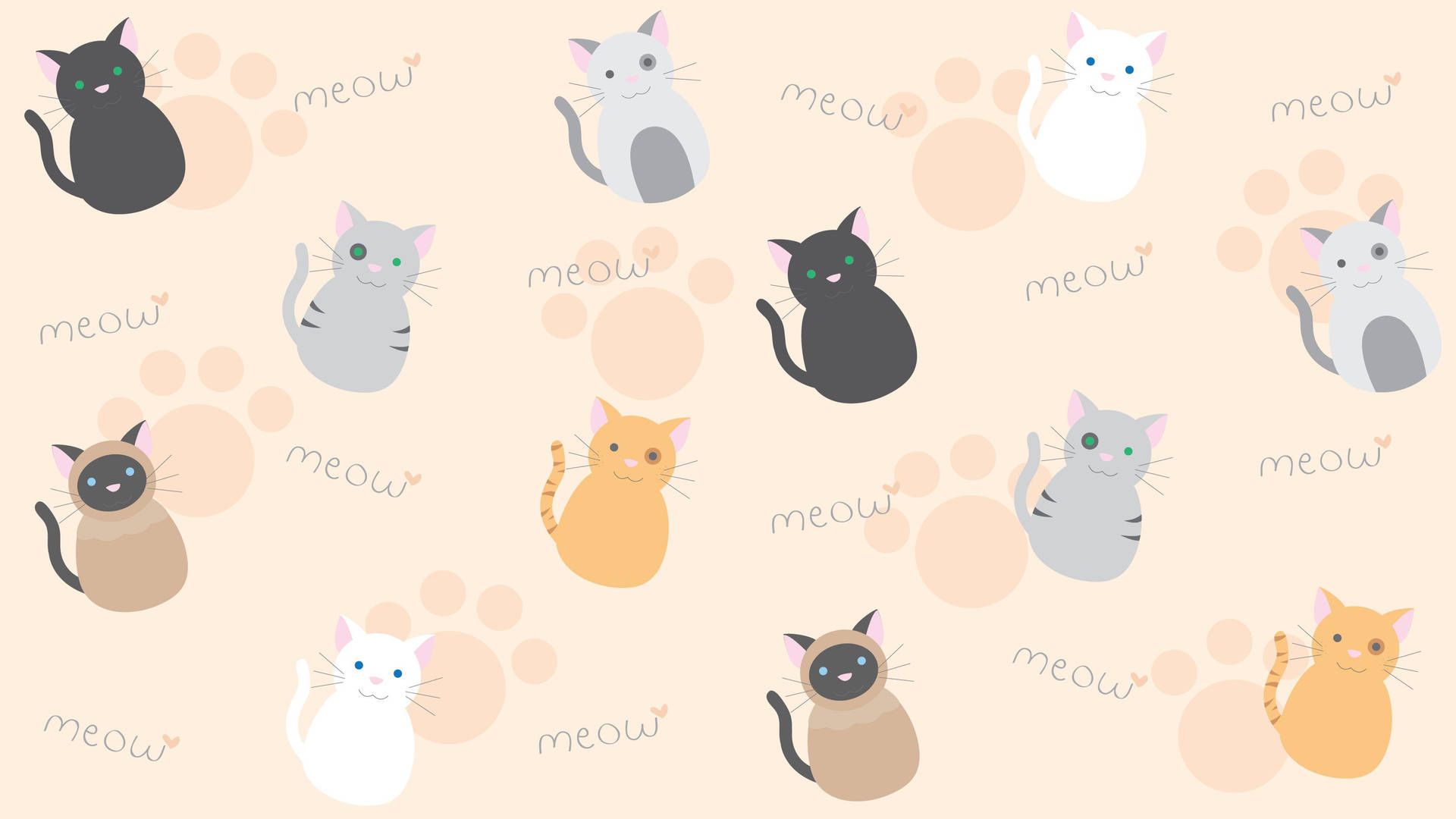 Katzen, Pfotenabdrücke, Muster, Beige, Cartoon, Full HD, Desktop-Hintergrund für Windows