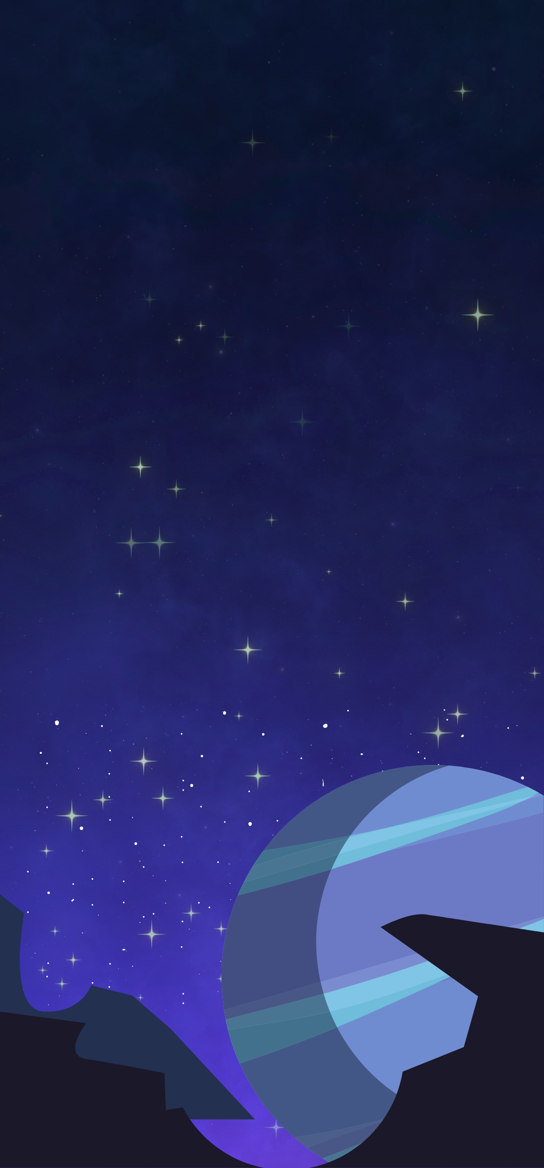 Polarlicht, Sternenhimmel, Illustration, Nacht, Dunkelblau, Full HD, Handy-Hintergrundbild