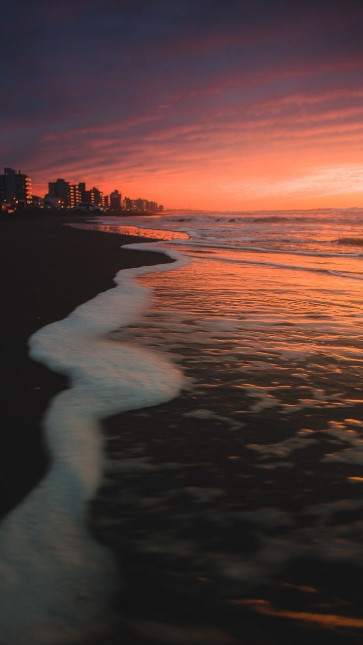 Strand, Sonnenuntergang, Skyline, Welle, Silhouette, HD, Handy-Hintergrund im Hochformat