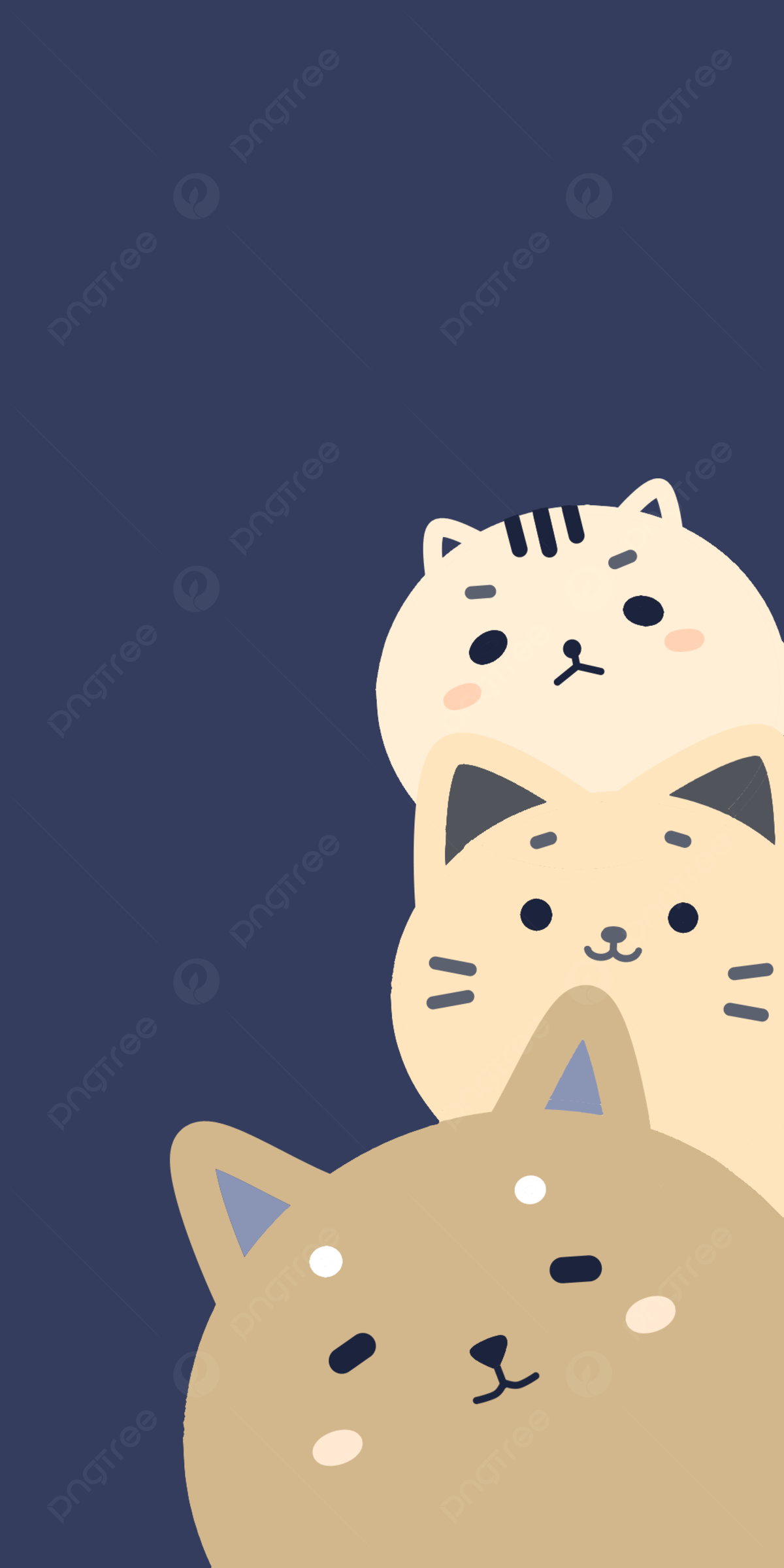 Katzen, Cartoon, Dunkelblauer Hintergrund, Kawaii, Full HD, Sperrbildschirm fürs iPhone
