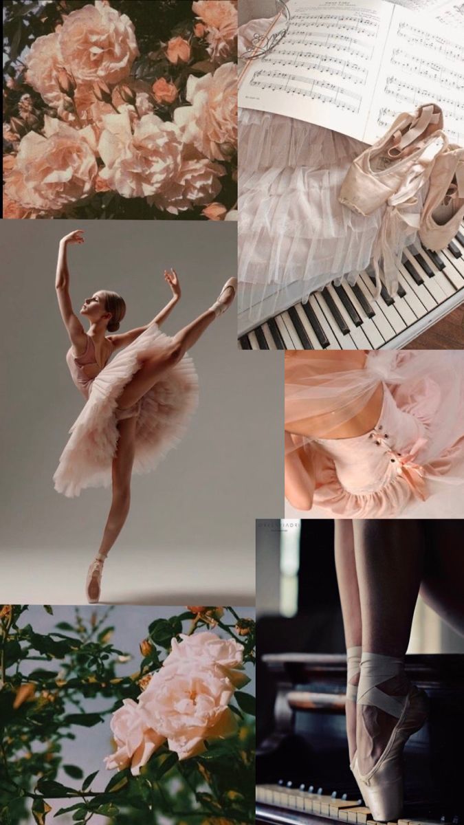 Collage, Ballerina, Rosen, Klavier, Spitzenschuhe, Hochformat, Hintergrundbild fürs Smartphone