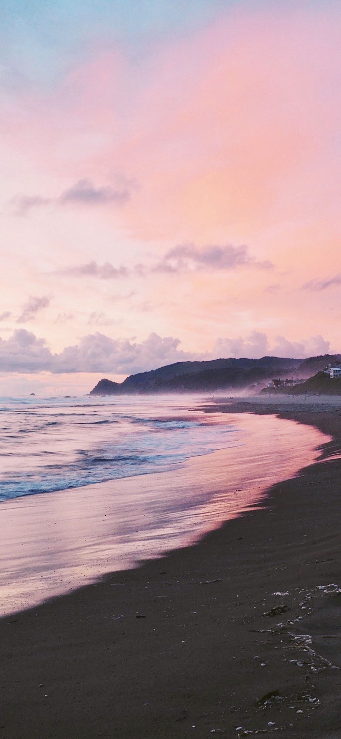 Strand, Rosa Himmel, Landzunge, Wellen, Dämmerung, Full HD, Sperrbildschirm fürs iPhone