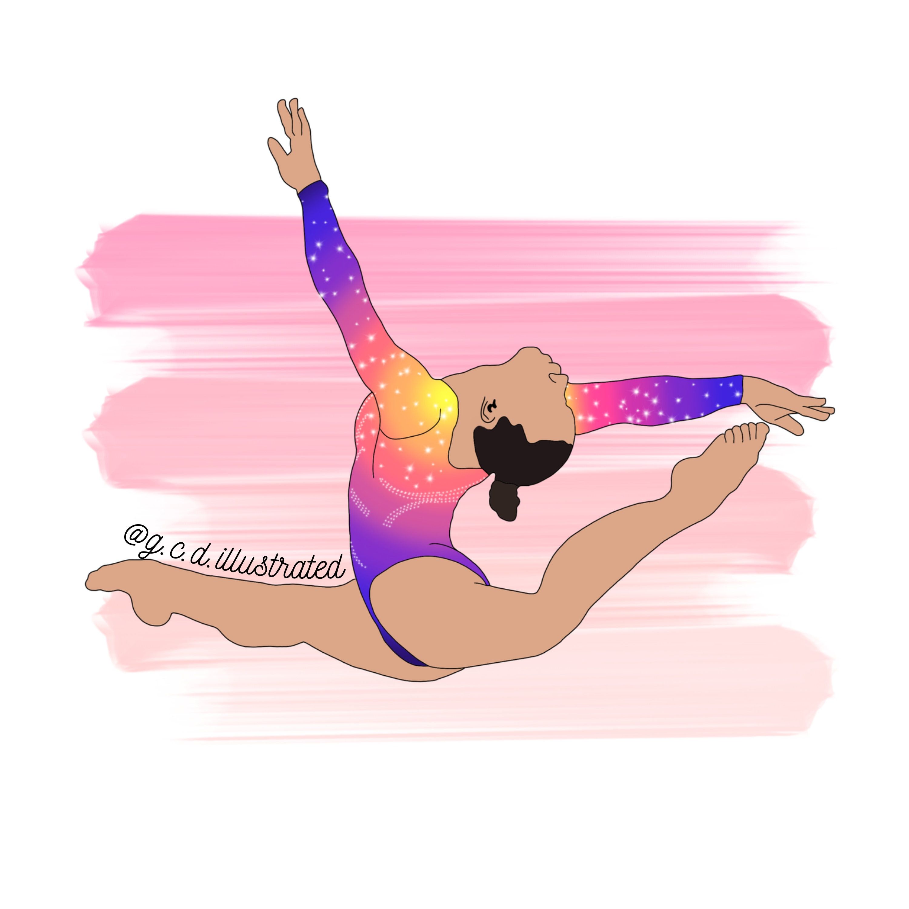 Turnerin, Illustration, Galaxie-Turnanzug, Spagatsprung, Rosa, Hintergrundbild fürs Tablet