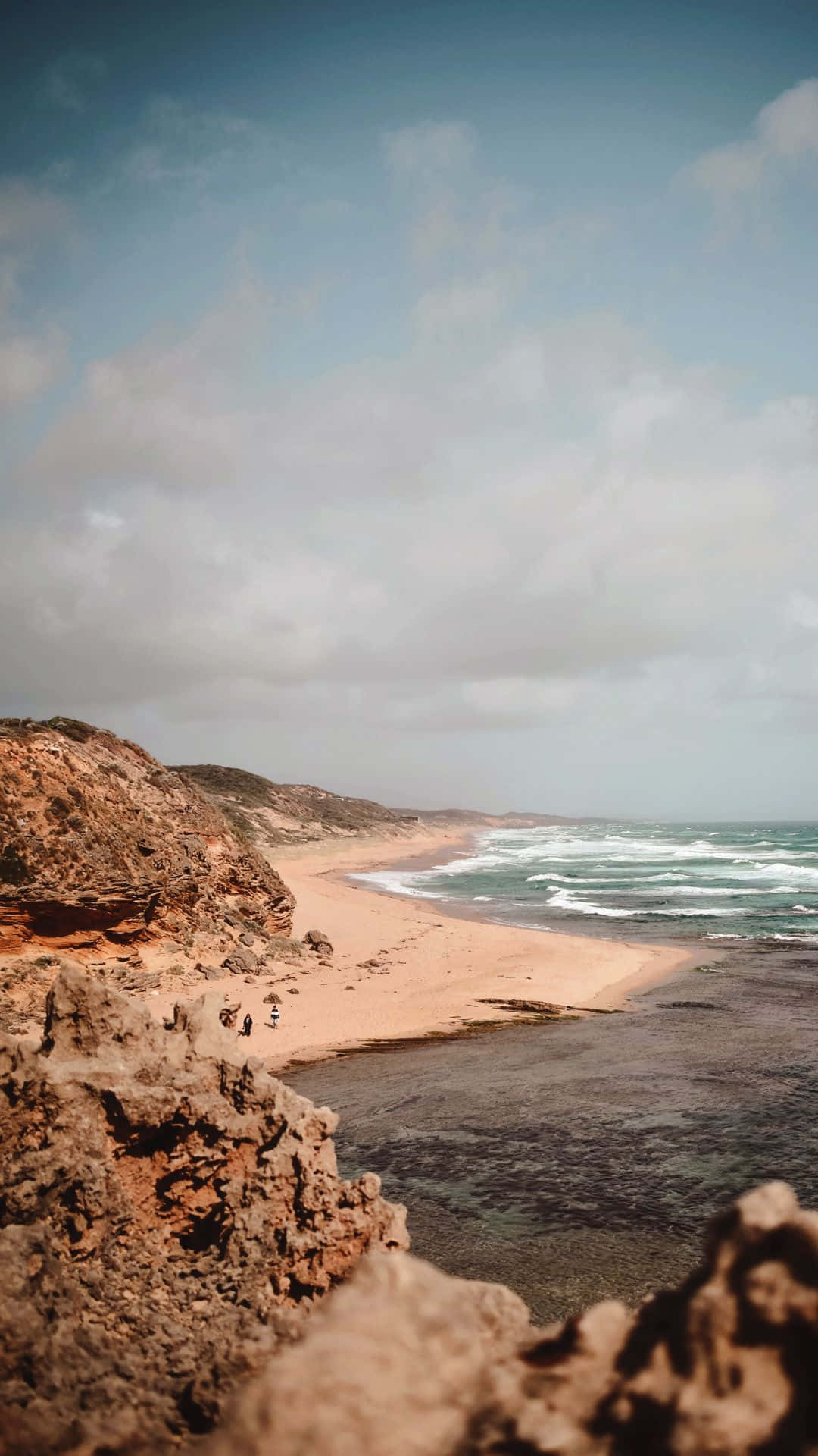 Felsenküste, Bucht, Sandstrand, Wolken, Klippen, Full HD, Hintergrundbild fürs Handy
