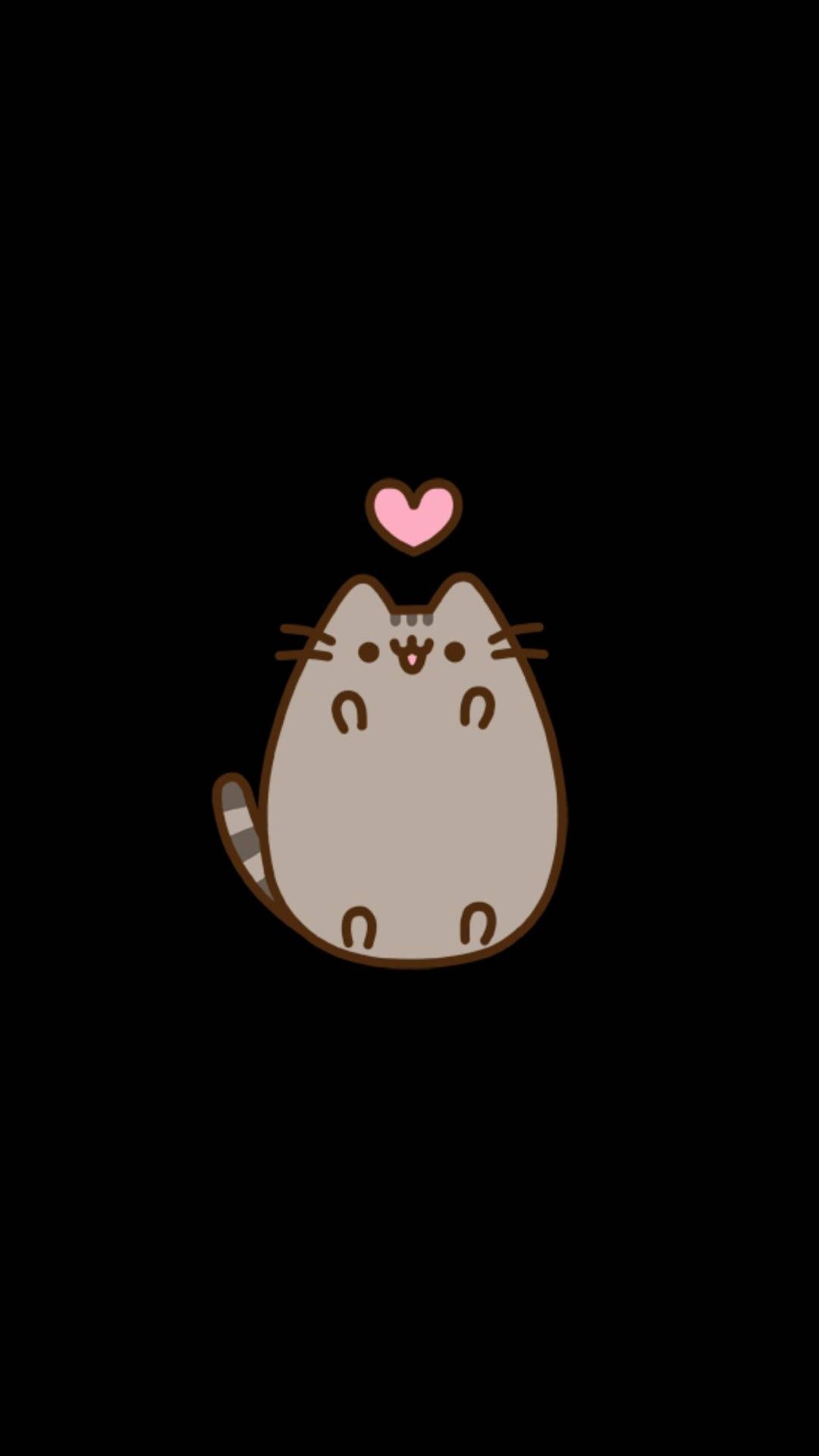 Pusheen, Katze, Herz, Schwarzer Hintergrund, Minimalistisch, Sperrbildschirm fürs iPhone