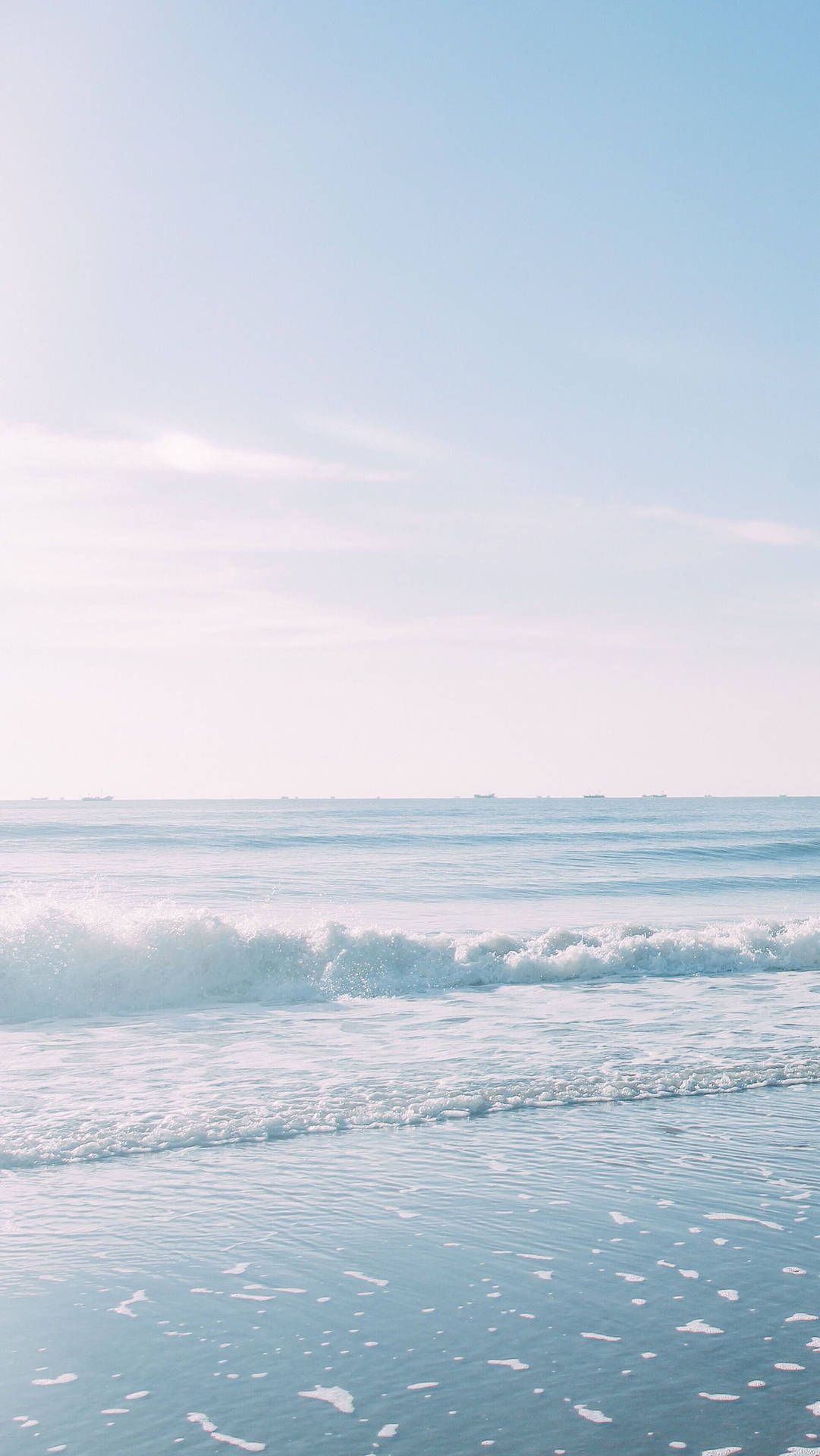 Wellen, Meer, Pastellblau, Minimalismus, Himmel, Full HD, Hintergrundbild fürs Handy
