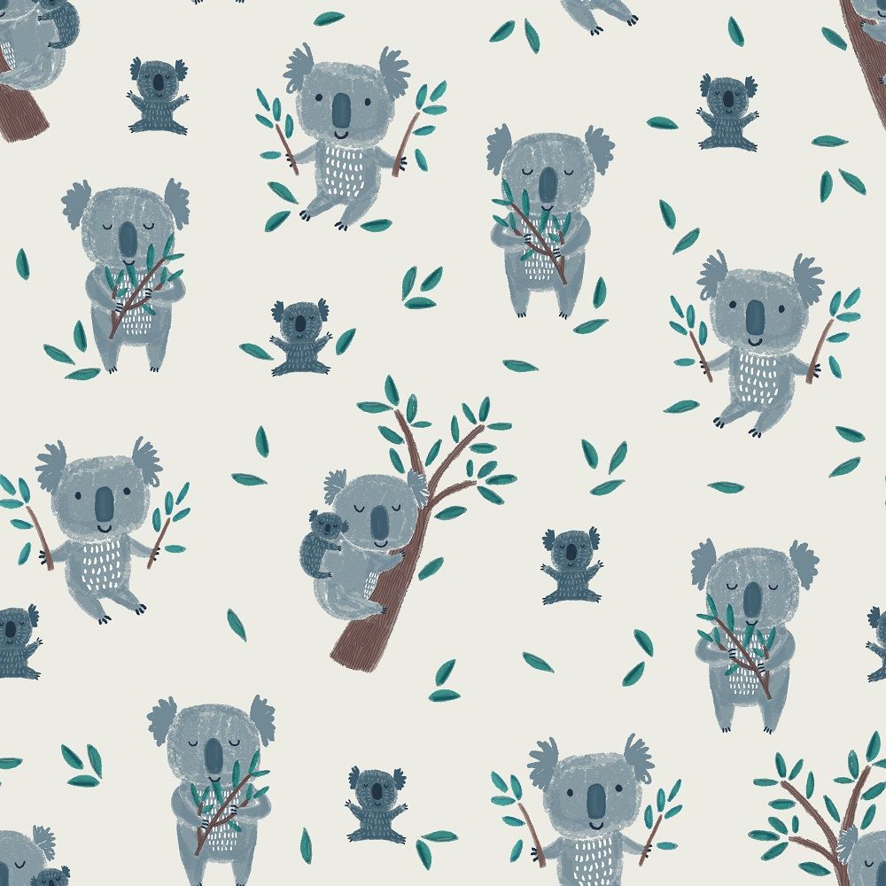 Koalas, Eukalyptus, Muster, Grau, Hintergrundbild für iPad und Tablet