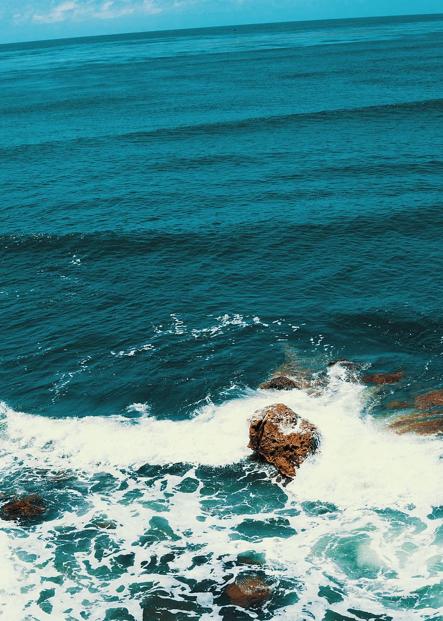 Meer, Felsen, Brandung, Petrol, Vogelperspektive, HD, Hintergrundbild fürs Tablet