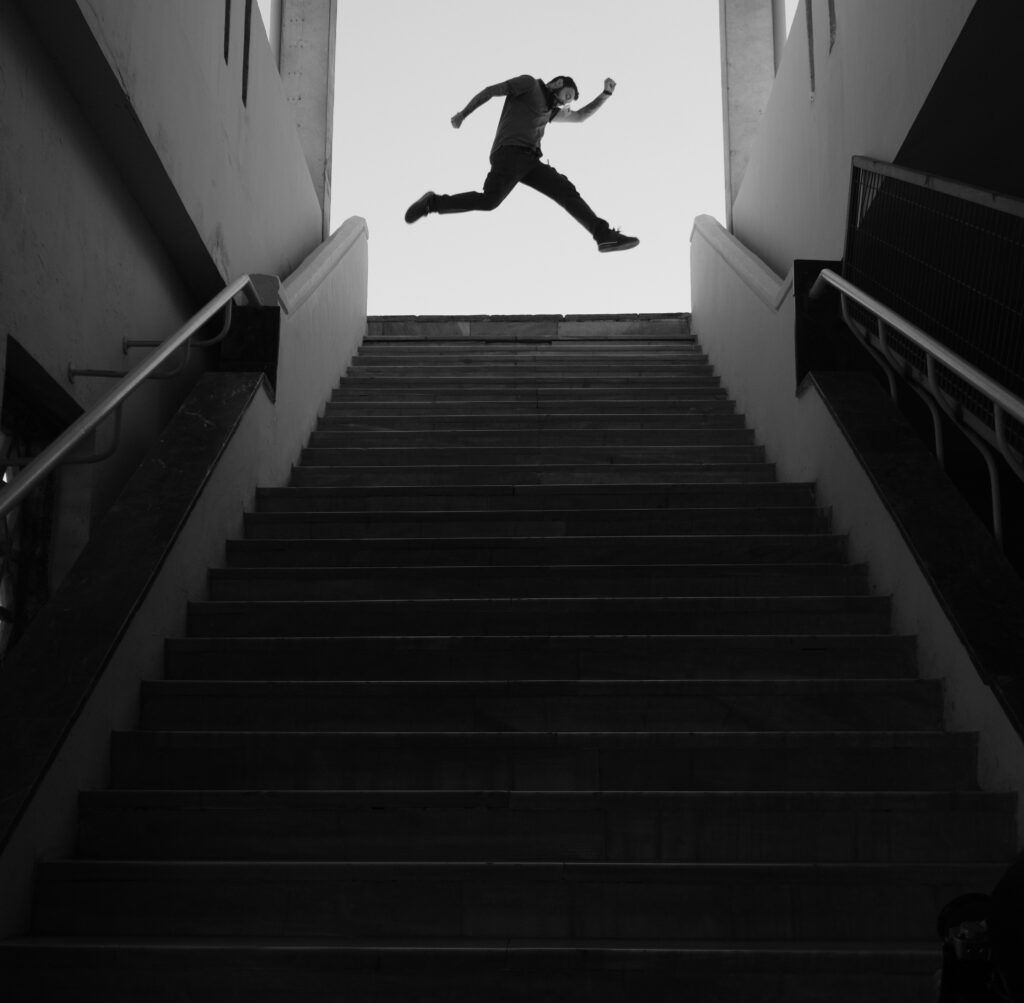 Sprung, Treppe, Schwarz-Weiß, Silhouette, Hintergrundbild für iPad und Tablet